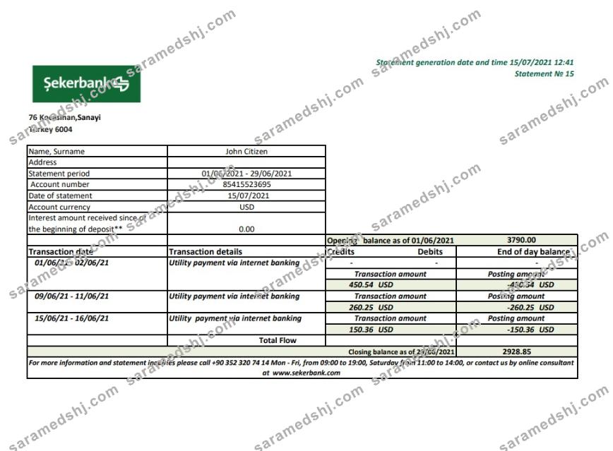 Turkey Sekerbank excel pdf